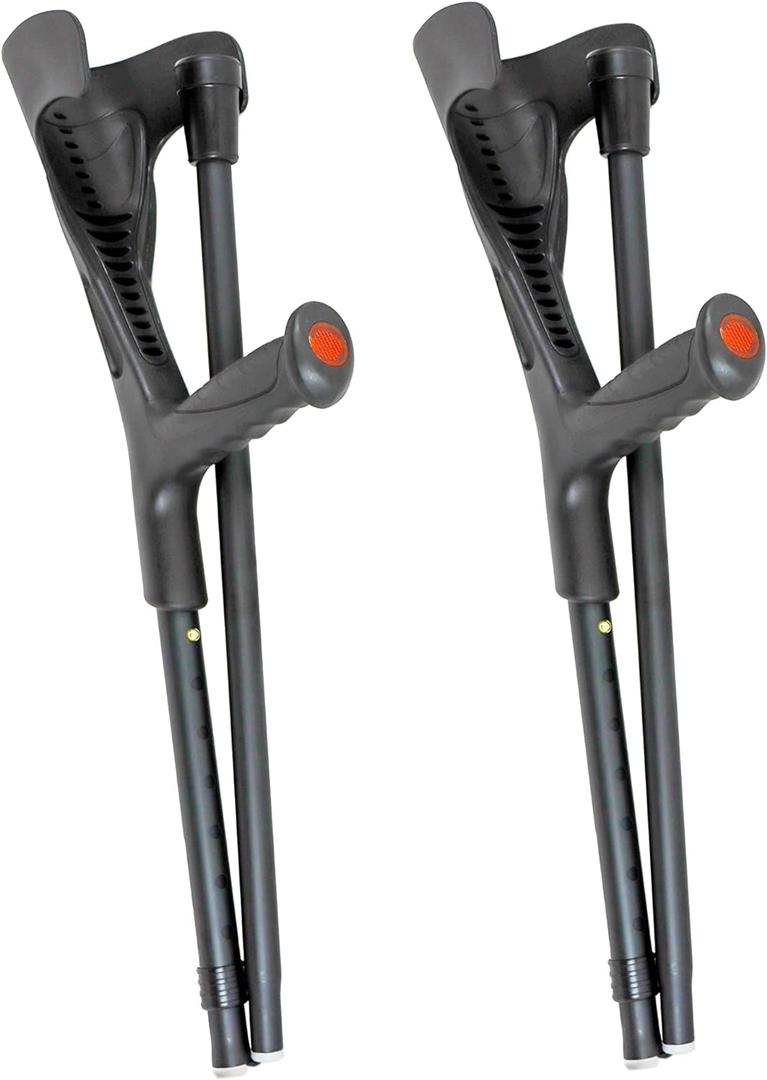 PEPE Mobility Folding Crutches for Adults (x2 Units), Open Cuff, Adjustable Height, Aluminium, Orthopaedic, Elbow Crutches Women and Men, Black