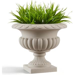 20" H Large Roman Urn Planter, Lightweight Weatherproof Plastic Flower Pot