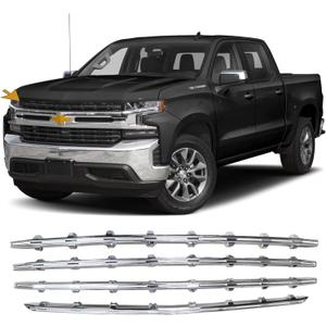 NINTE Grille Overlay Fits for Chevy Silverado 1500 LT RST Models 2019 2020 2021 2022 ABS Chrome Snap On Trim Billet Grille Covers Inserts 4pcs