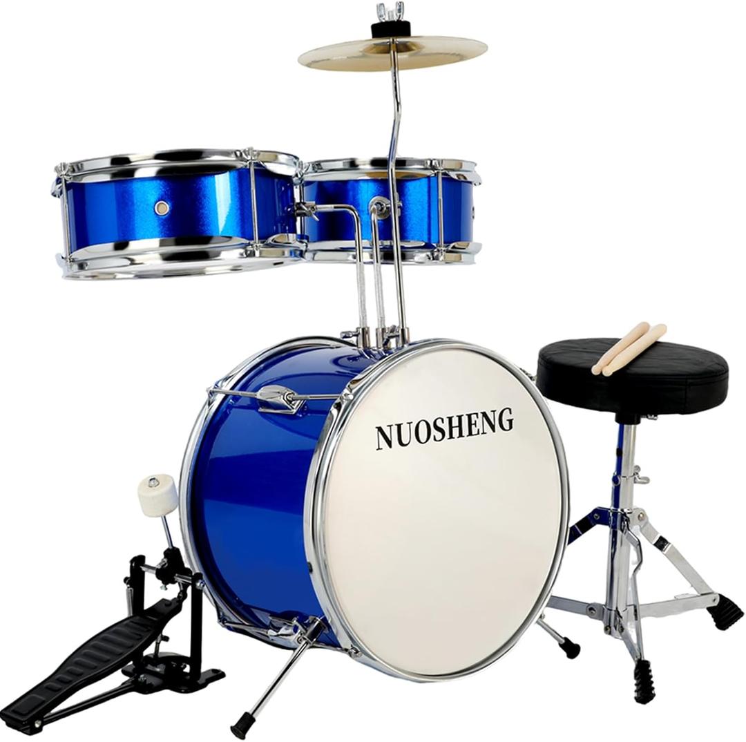 Kids Drum Set 3-Piece for Beginners, 13 Inch Drum Kit with Adjustable Throne, Cymbal, Pedal & Drumsticks, Junior Drum Set with Bass Tom Snare Drum, Blue