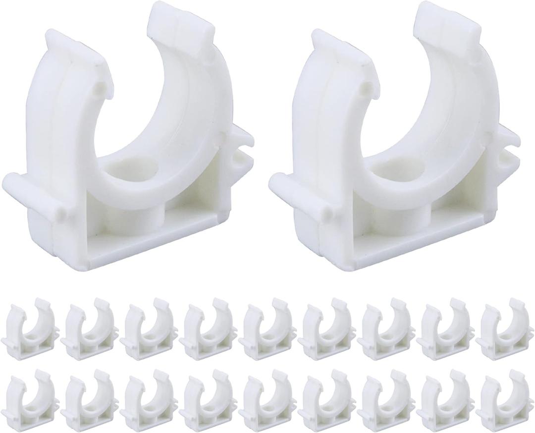 PEX Clips Pipe Clamp 1 Inch, 20 Pack 25 mm Pipe Hangers Pipe Holder PEX Tubing Clamps PVC Water Pipe Support, Plastic U-Shaped PVC Pipe Clamps Tools With Screws, White