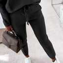 CHICME Women Tracksuit Fall 2 piece Outfits Off The Shoulder Long Sleeve Tops and Pants Set Travel Outfits (Black, M)