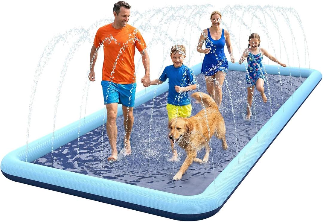 VISTOP Non-Slip Splash Pad for Kids and Dog, Thicken Sprinkler Pool Summer Outdoor Water Toys - Fun Backyard Fountain Play Mat for Baby Girls Boys Children or Pet Dog (116 * 72 inch,Blue&Blue)