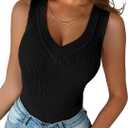 miduo Womens Casual Slim Fit V Neck Ribbed Knit Tanks Tops Sleeveless T Shirts Blouses L