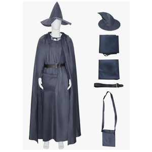 Movie Gandalf Cosplay Costume Cloak Cape Uniform Suit with Hat Halloween Carnival Fancy Outfit, Size L