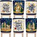 Christmas Chair Covers Set of 6, Nativity Scene Chair Back Covers Holiday Jesus Dining Chair Slipcovers Protector for Kitchen Dining Room Church Xmas Party Decoration