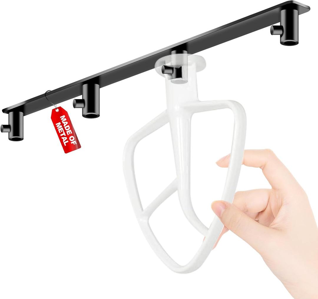 100% Metal Stand Mixer Attachment Holder  Premium Heavy-Duty Organizer with 4 Hooks, for Storage and Organizing Your 4.5qt, 5qt Kitchen Aid Attachments