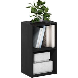 Furinno PASIR Book Shelf, 2-Tier Modern Bookshelf, Open Shelves Bookcase 9 x 12 x 21, for Living Room, Bedroom, Home Office, Blackwood