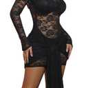 acelyn Women’s Sexy Floral Lace Bodycon Mini Dress Long Sleeve Mock Neck Cocktail Party Birthday Club Dress Black