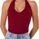 Betu Women Tank Top Ribbed Knit Sleeveless Fitted Crop Shirts (Small, Halter-red)
