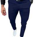 Percle Mens Slim Fit Dress Pants Casual Business Skinny Stretch Suit Pants Golf Pants, L