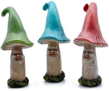 Marshall Home & Garden Mushroom Men - Set of 3 - Blue/Green/Red Resin Miniature Figurine for Fairy Garden, 4 x 1 Inch, MG482