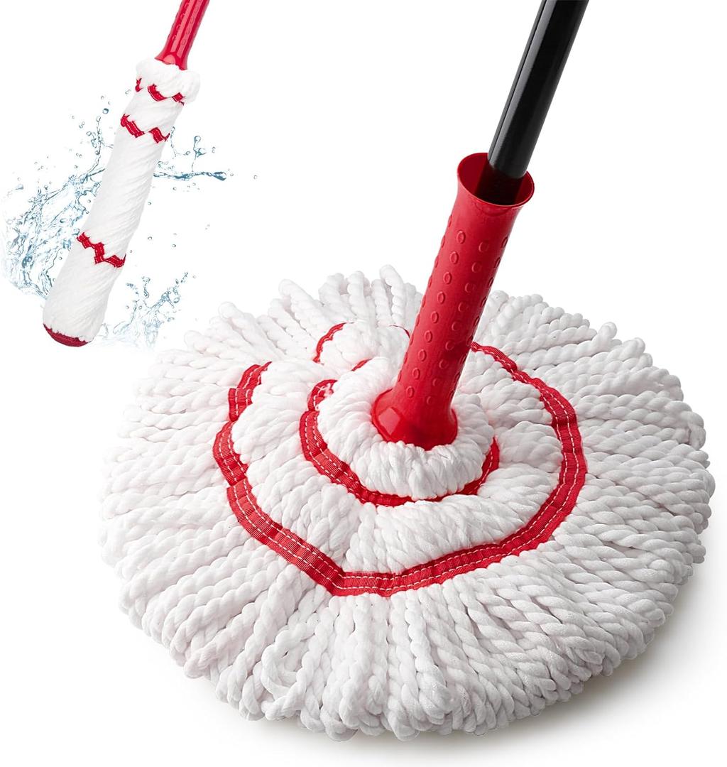 KeFanta Self Wringing Mop for Floor Cleaning, Microfiber Floor mop with 57 " Long Handle, Easy Wringing Mop for Kitchen Hardwood Bathroom Garages Warehouses Vinyl Tile Laminate Home Office (Red Twist Mop)