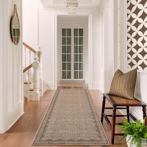 GarveeHome 2x10 Runner Rug for Hallway Washable Kitchen Rugs Non Slip Solid Coffee Modern Minimalism Soft Low-Pile Scalloped Indoor Carpet for Entryway Laundry Room Floor Mats