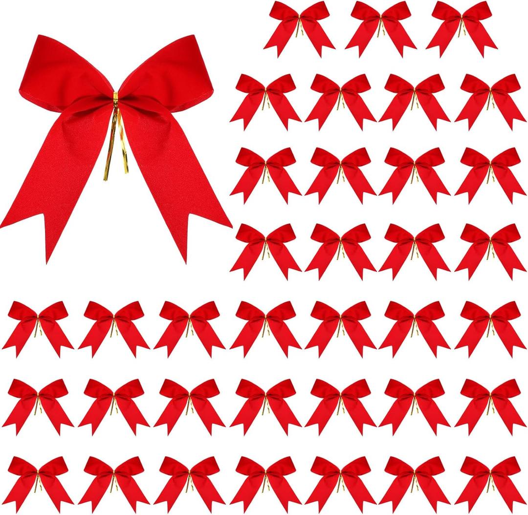 Cindeer 36 Pieces Velvet Bows with Twist Ties 6.3x5.5, Elegant Ribbon Gift Bow for Wrapping Presents, Treat Bags, Wedding Decor, Baby Shower, Bridal Party & DIY Craft Wreath(Red)