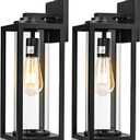 16 inch Dusk to Dawn Outdoor Wall Light - 2 Pack Exterior Waterproof Outside Lighting, Modern Porch Sconces, Wall Mounted Fixtures, Industrial Anti-Rust Matte Black Lantern for Front Door