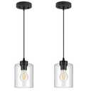 BoostArea Modern Pendant Light Fixtures, Industrial Hanging Ceiling Lamp with Clear Glass Shade, Farmhouse Black Pendant Lighting for Kitchen Island Decor Living Room Hallway Bedroom Dining（2 Pack）