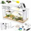 GOZILLA Aquatic Turtle Tank Kit+Lamp+Filter, Upgrade PC Turtle Tank Starter Kit with Adjustable Lamp & Filter,Reptile Habitat with Lid,Hanging Platform for Small Reptiles.(15.75×7.9×9''/White Kit)