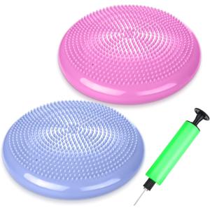 2 Pcs Wiggle Seat Inflated Wobble Cushion Flexible Balance Disc with Air Pump for Core Stability Strengthening Improving Posture Physical Exercise (Macaroon Blue and Macaroon Pink)