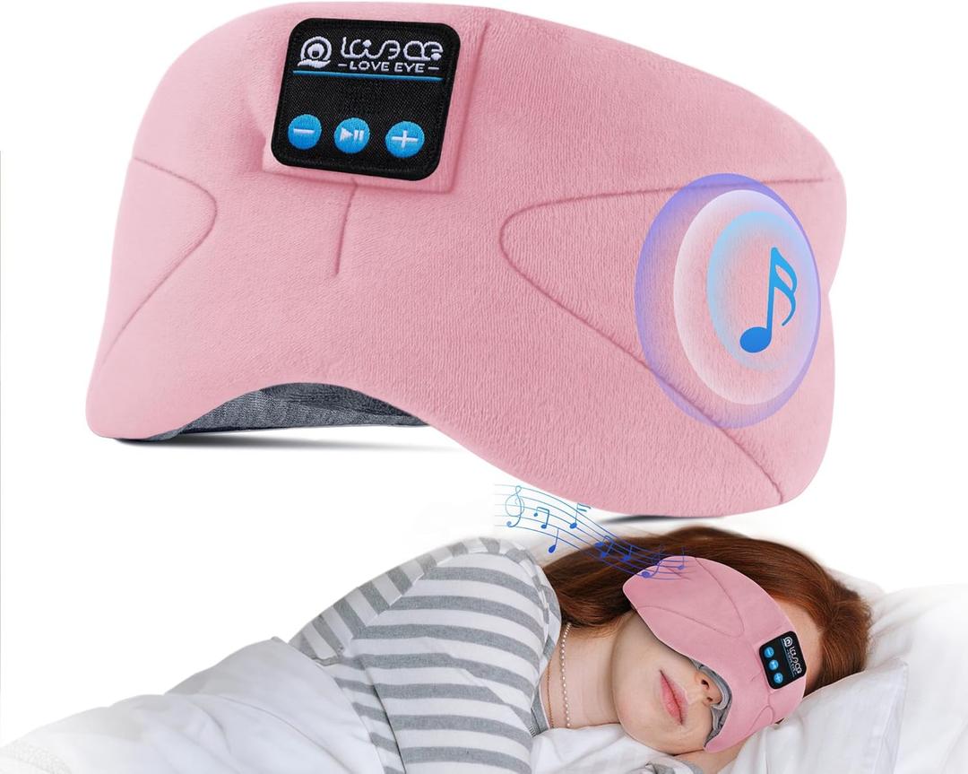 LOVE EYE Sleep Headphones Bluetooth 5.4 Sleeping Eye Mask Wireless Music Earphones with HD Speakers for Side Sleepers Total Blackout Cotton Mask for Travel, Home, Office, Unique Gifts