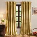 MIULEE Velvet Curtains 90 inches - Luxury Blackout Curtains for Bedroom Living Room Thermal Insulated Super Soft Window Drapes Rod Pocket & Back Tab, Golden, W52 x L90 inches, 2 Panels