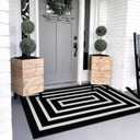 LEEVAN Black and White Rug 3x5 ft Cotton Woven Striped Door Mat Reversible Foldable Washable Indoor Outdoor Striped Rug Farmhouse Geometric Front Porch Decor for Living Room/Front Door/Balcony