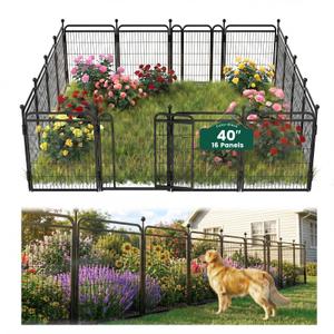 Decorative Garden Fence 40in(H) x52in(L), Thicken 2 Panels Metal No Dig Outdoor Dog Fence for Yard,Heavy Duty Animal Barrier for Dog and Rabbit, Garden Border Fence, Black