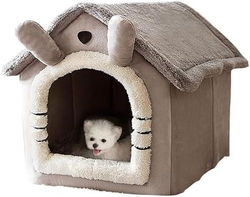 Dog Houses Soft Indoor Enclosed Tent Huts Warm Cave Dog Kennel House Type Winter Warm Small Dog Teddy Four Seasons Universal Removable and Washable Dog House Cat Nest Bed Pet Supplies (Large,Color 1)