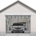 Sunolga Magnetic Garage Door Screen for 1 Car 9x7FT, Reinforced Polyester Magnetic Screen Door with 26 High Energy Magnets and 6 Strapping Tapes, Hands-Free Screen Door Mesh for Garage Door