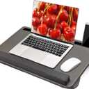 Large Lap Laptop Desk - Full PU Material Mouse Pad Gaming Tray - Portable LapDesk with Phone Holder & Wrist Rest for Notebook, MacBook, Tablet, Bed, Sofa(Gray, Fit Up 17.3-in Laptops)