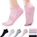 Dersoud Pilates Socks Grip for Women Non-Slip Grippy Yoga Socks Ankle for Barre, Ballet, Barefoot Training & Hospital Use
