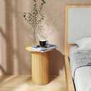 COVLON Round Side Table, Fluted Drum End Table, Tambour Accent Table