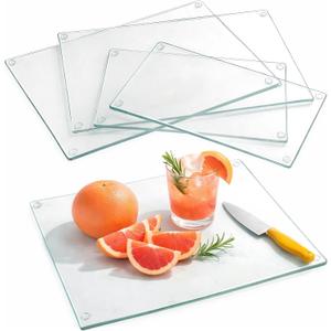Hacaroa 4 Pack Tempered Glass Cutting Board with Rubber Feet, Rectangle Non-slip Chopping Board, Long Lasting Clear Glass Tray for Kitchen Countertop, Table, Shatter-Resistant, Heat-Resistant, 2 Size