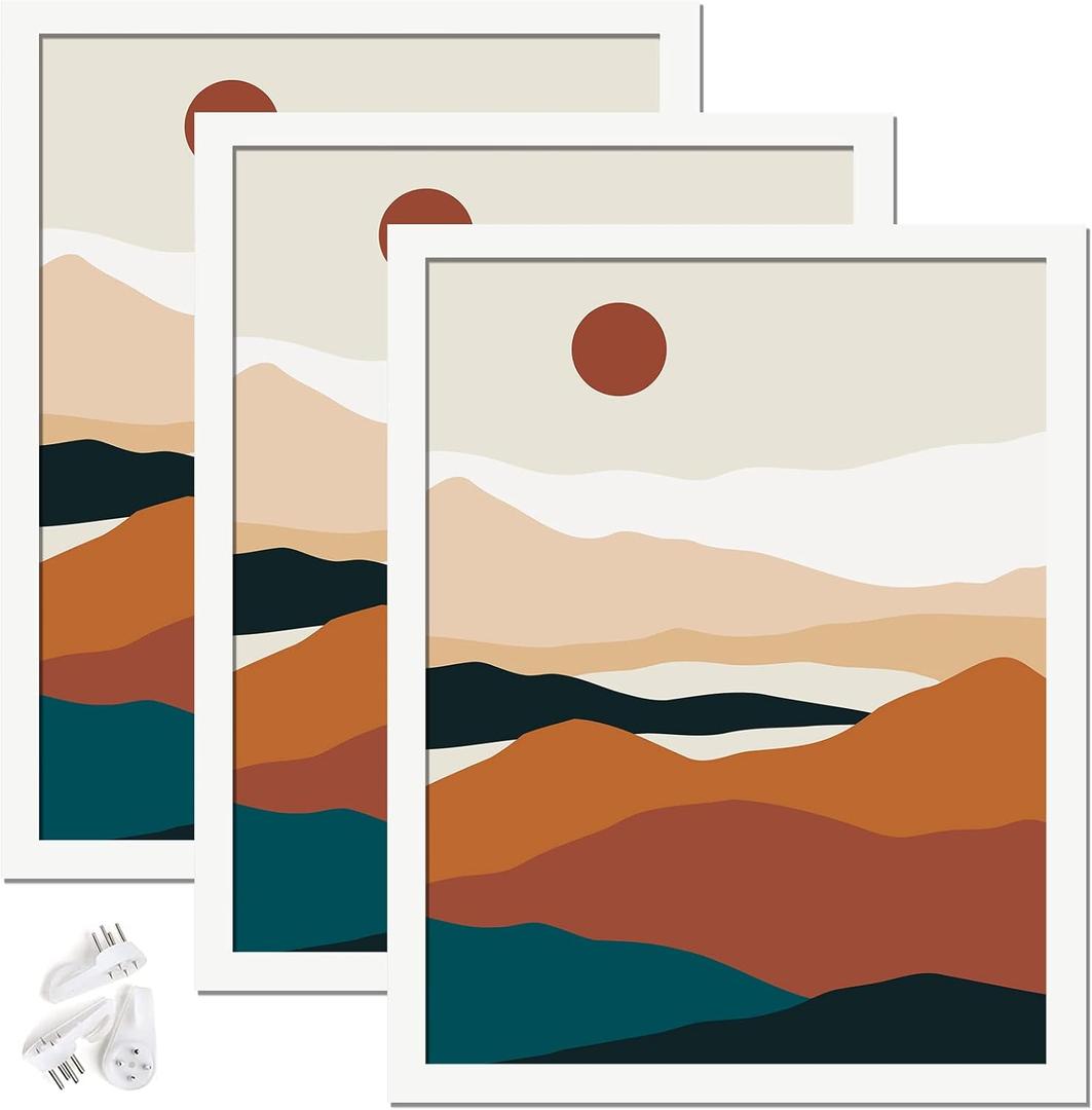 White 8.5x11 Picture Frame Set of 3, High Transparent Frame for 8.5 By 11 Photo Collage Canvas Poster Size Wall Mount and Tabletop Horizontally Vertically (White, 8.5 x 11 inches)