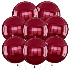 TONIFUL 8Pcs 22inch Large Wine Red 4D Giant Round Foil Balloon 4D Metallic Mylar Sephere Balloons for Christmas New Year Birthday Party Graduation Wedding Bridal Shower Decoration Supplies