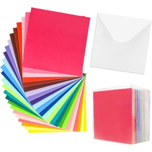 60 Pack Colorful Blank Cards and Envelopes 6x6 inch, Colored Greeting Cards with White Square Envelopes, 24 Assorted Colors Thank You Cards for Invitations, Weddings, Postcards, Birthday