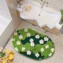 Ouyattle Cute Green Floral Bath Mat Microfiber Grass Bathroom Rug 16''W x 24''L Non Slip Washable, Modern Chic Boho Aesthetic Trendy Shaggy Bathroom Shower Floor Mat Absorbent