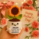 Gifts for Mom Mothers Day Cute Handmade Crochet Sunflower Pot with Message Card - Christmas Birthday for Mom from Daughter/Son