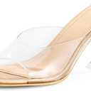 mysoft Women's Clear Heeled Sandals Square Toe Transparent Stiletto Mules Open Toe Slip on Dress Shoes, 7M