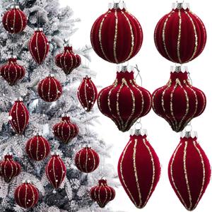 Jenaai 6 Pcs Velvet Glitter Christmas Tree Ornaments Set 3.15 Inch 3 Style Flocked Christmas Balls Ornaments Xmas Balls Decoration for Xmas Tree Decorative Party Wedding(Red)