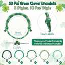 Landical 50 Sets St. Patrick's Day Party Favors Include Irish Green Clover Bracelets Lucky Charm Shamrock Pendant Bracelets Greeting Cards for Friends St. Patrick's Day Party Supplies (Clover)