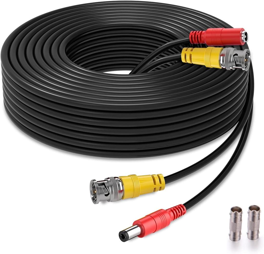 BNC Cable 150ft All-in-One Siamese BNC Video and Power Security Camera Wire, CCTV Cable with 2 Female Connectors for All Max 5MP HD CCTV DVR Surveillance System (150ft Cable,Black)