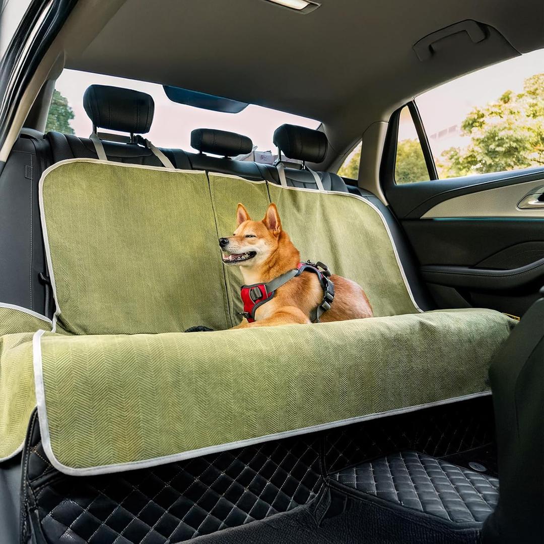 FUNNY FUZZY Dog Car Seat Cover for Back Seat, Back Seat Pet Cover for Dogs Waterproof, Scratchproof Dog Backseat Cover, Non-Slip Bench Car Seat Protector, Universal Fit Most Cars, SUVs, Trucks, Green