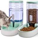 Automatic Dog Cat Feeder and Water Dispenser Gravity Food Feeder and Waterer Set with Pet Food Bowl for Small Medium Dog Puppy Kitten, Large Capacity 1 Gallon x 2 (Green)