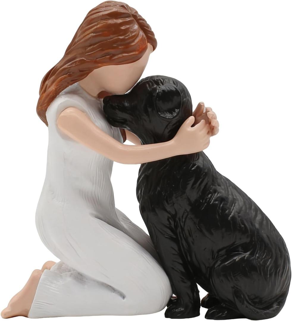 Love Black Dog Figurines Home Decor, Women and Lab Statue, Memorial Gifts for Dog Lovers, Sculpted Hand-Painted Figure