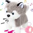 Hopearl Walking Husky Interactive Electronic Pet Musical Dog Toy Remote Control Leash Animated Puppy Singing Barking Wagging Tail Touch Recognition Gifts for Toddlers Birthday, Gray, 9''