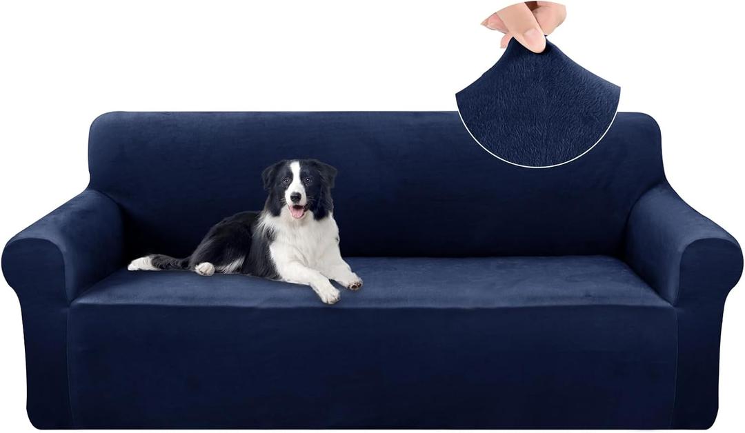 U-NICE HOME Velvet Sofa Covers Stretch Couch Covers for 3 Cushion Couch Furniture Protector Sofa Slipcover (Large, Navy)