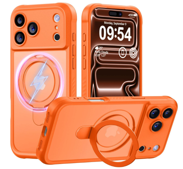 MOCCA Design for iPhone 17 Pro Case, Compatible with Magsafe [Premium Invisible Magnetic Ring Stand] [Military Drop Protection] Full Camera Guard Translucent Matte Slim Phone Cover 6.3",Orange