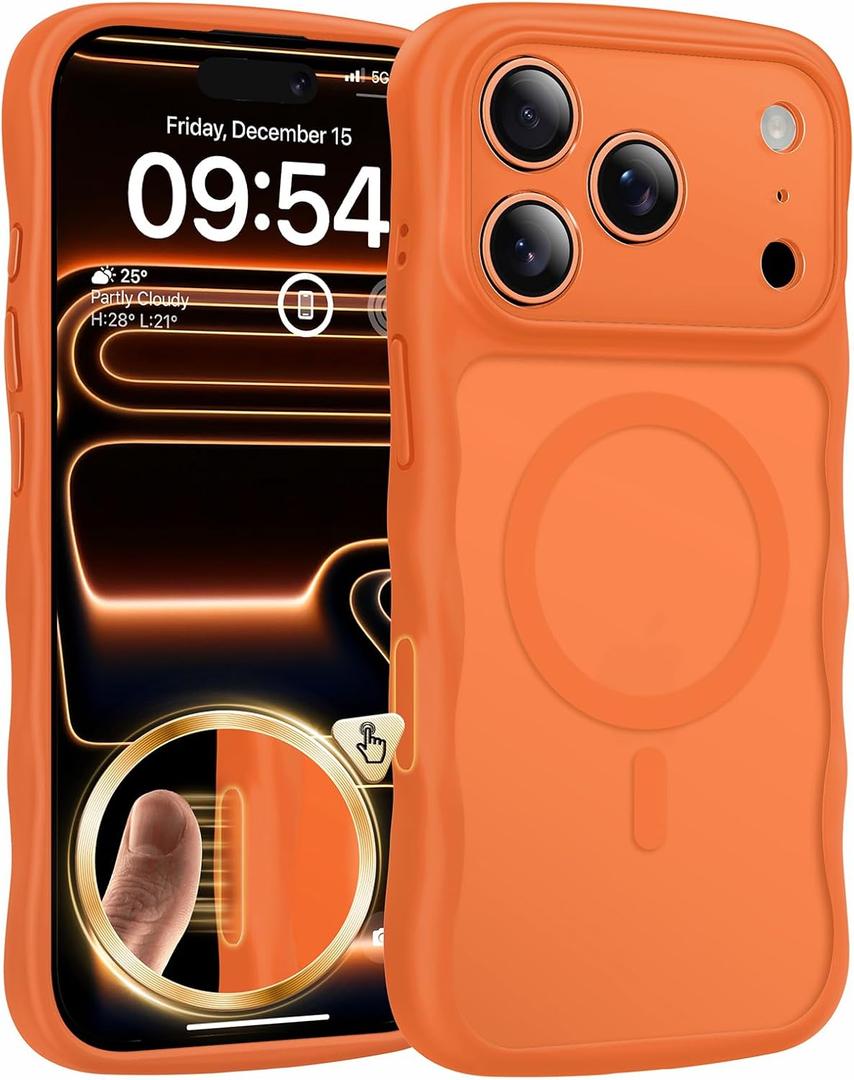 TAURI for iPhone 17 Pro Max Case for Women Girl,with Camera Control, [Compatible with Masafe], Wave Phone Case for iPhone 17 ProMax 6.9", Orange
