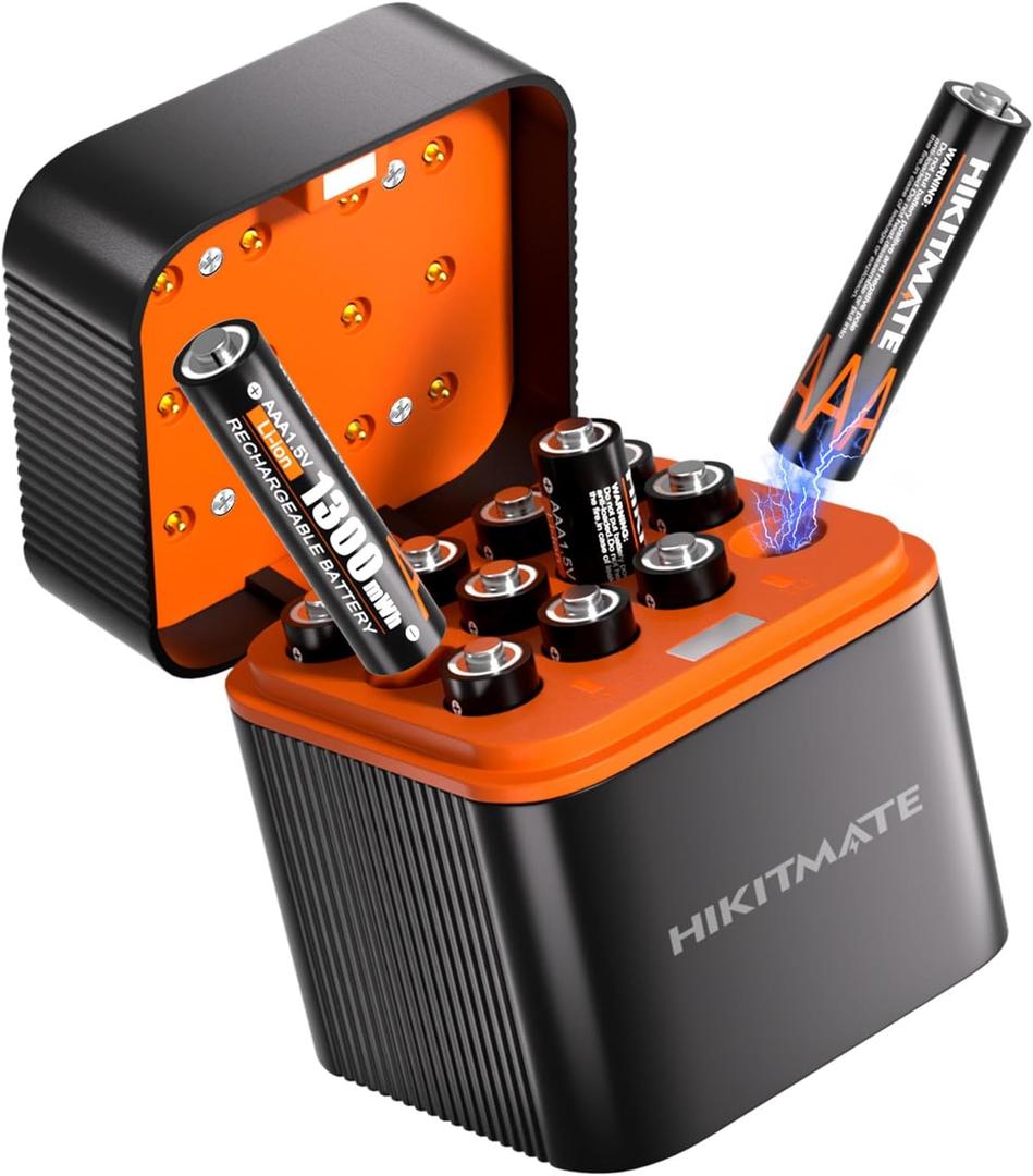 12 Pack Rechargeable AAA Lithium Batteries, 1300mWh 1.5V Output Triple AAA Batteries, 1600 Cycles, LED Indicators, Long Lasting AAA Battery for Household